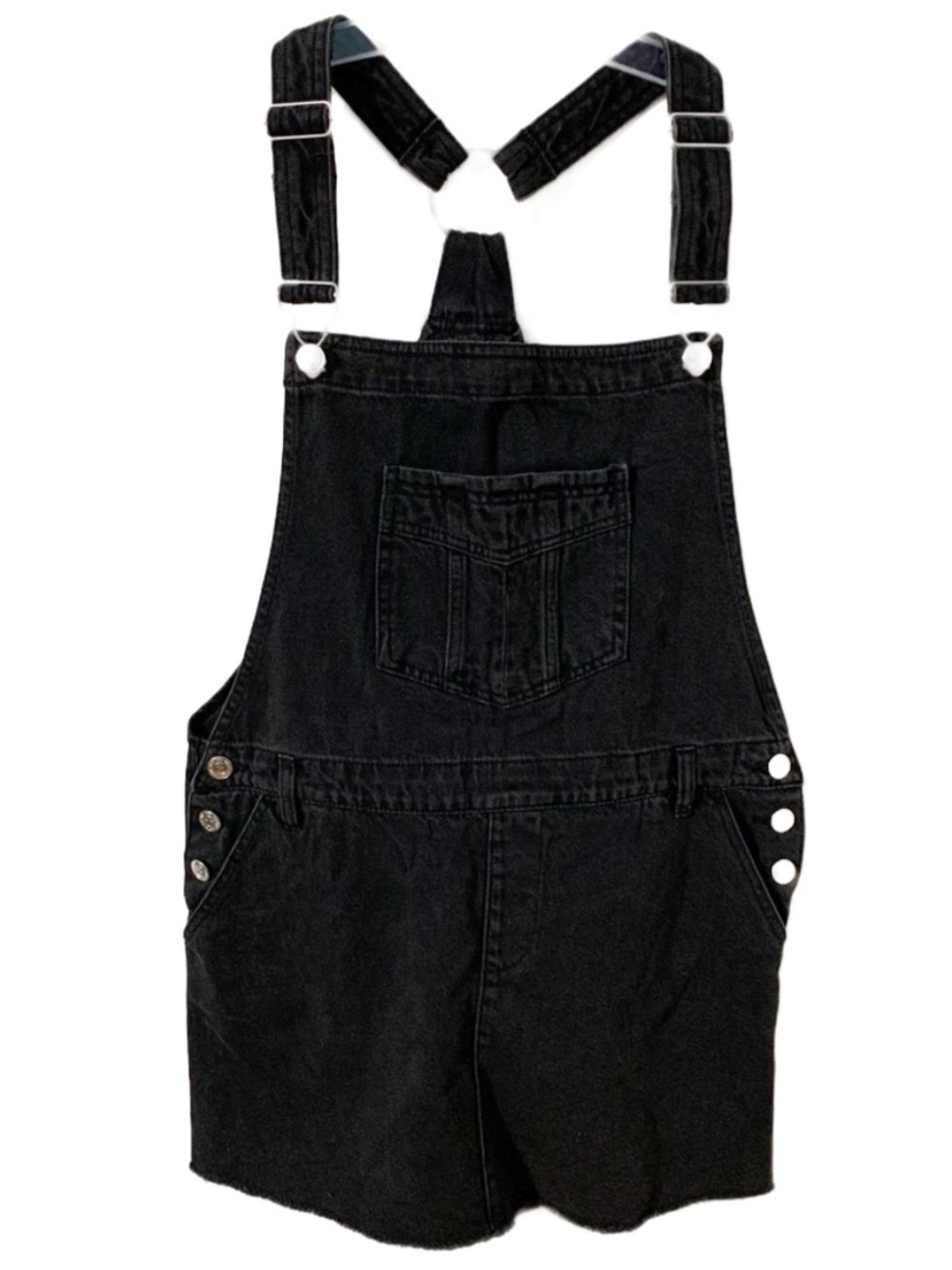 MNG Black Denim Jean Mini Jumper Adjustable Shoulder Straps Raw Hem Front Pocket